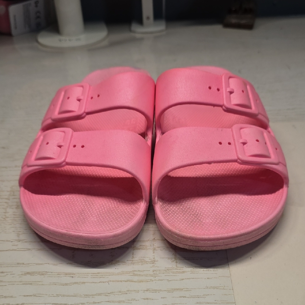 Kids Pink Double-Strap Slide Sandals